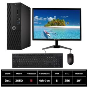 Dell 3050 Desktop – 6th Gen i5, 8GB RAM, 256GB SSD with 19” Monitor, Keyboard, and Mouse